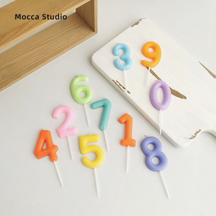 马卡龙色生日蛋糕数字蜡烛儿童周岁生日布置蛋糕装饰拍照道具0-9
