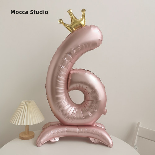 新款带底座大号珠光粉数字气球