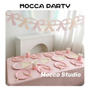 网红糖果色一次性餐盘盘子蛋糕盘纸盘野餐盘桌布户外纸杯年会餐具