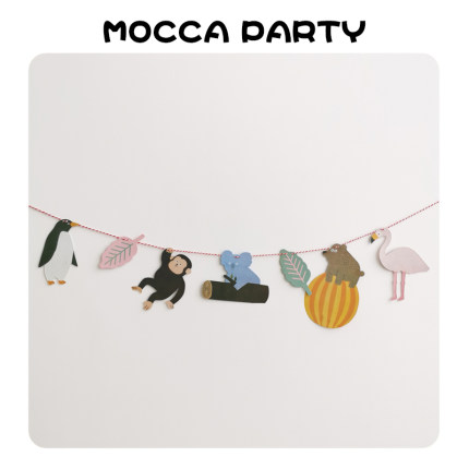 森系网红ins风生日拉旗男孩女童party布置家庭手拉手动物照片跳舞
