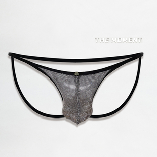 25新男士 原创情锁子甲超透金属丝银色低腰双丁裤 情舒色设计师款