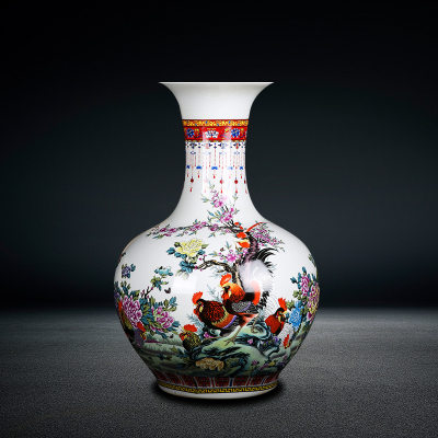 景德镇玄关公鸡装饰品落地大花瓶