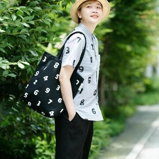 日系潮牌sousou数字休闲帆布包简约百搭女单肩包手提包环保购物袋