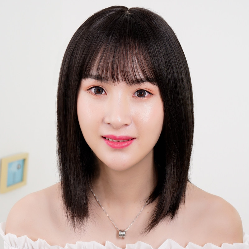 假发女长发真发头套全真自然35cm齐肩中长直发递针头皮全头套可扎