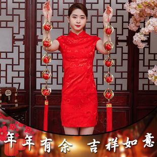 新年喜庆装饰用品春节室内挂件酒店餐馆中国结福袋辣椒鞭炮串挂饰