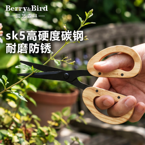 Berry&Bird园艺森林园艺剪刀防锈高硬度碳钢实木柄花剪家用礼盒装
