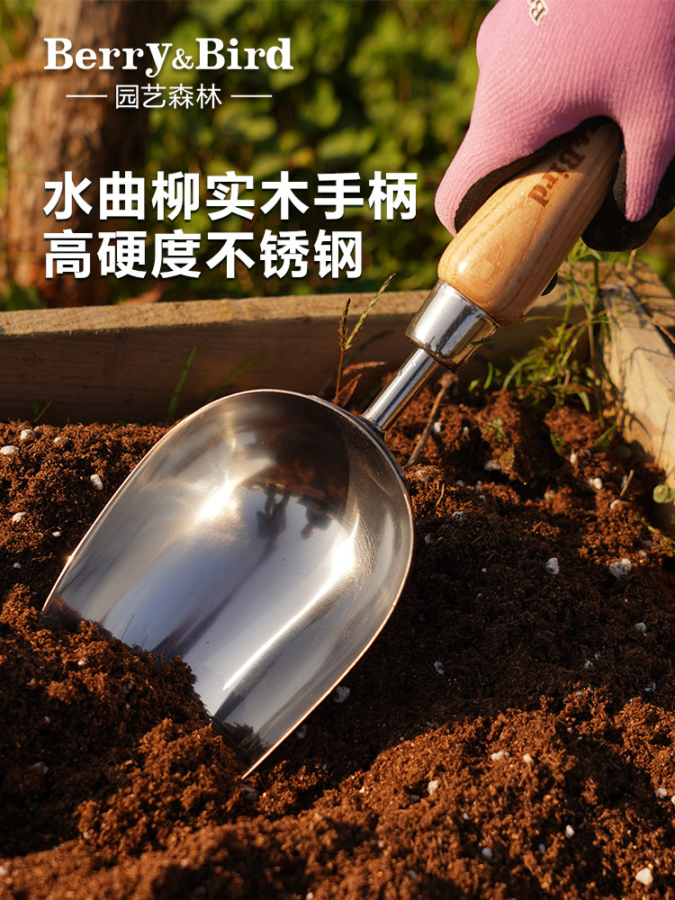 浆果和鸟类园艺森林家庭园艺铲不锈钢挖掘土壤种植和重新盆栽工具