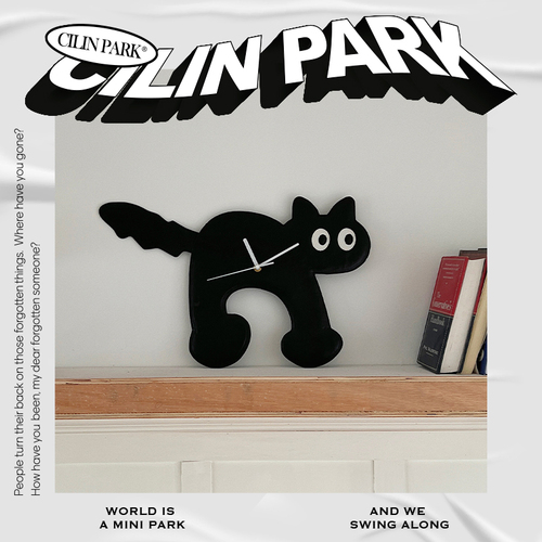 CILINPARK原创PU钟猫咪可爱小众礼物个性挂钟时钟皮具时钟装饰品