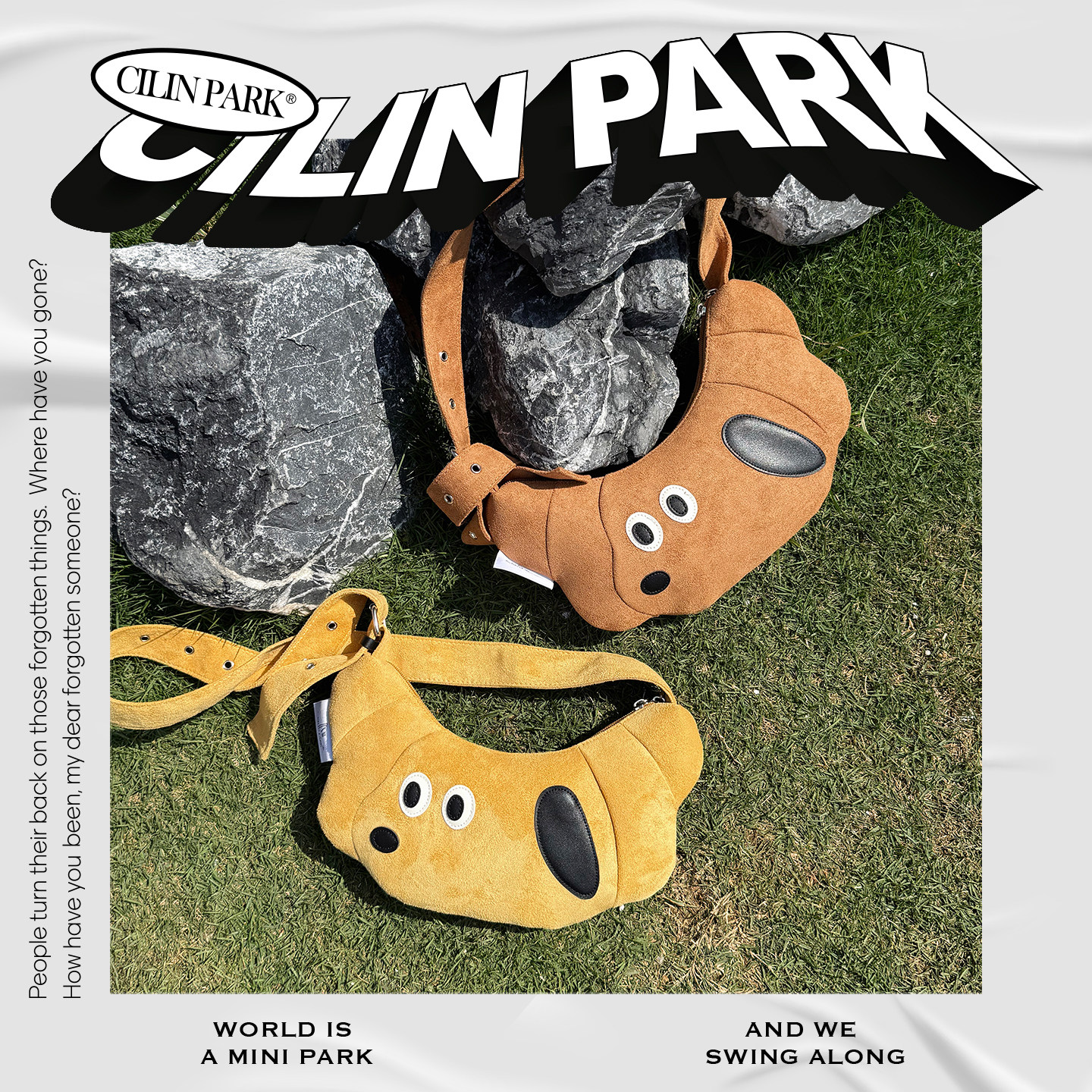CILINPARK小号绒面腊肠狗牛角包刺绣拼接斜挎单肩包旅行学院风