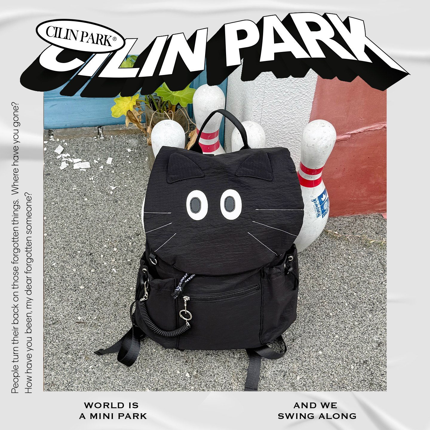 CILINPARK小号黑猫猫双肩包可爱黑色小众个性校园运动旅行通勤