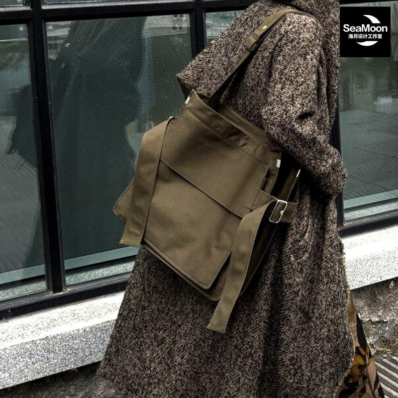 新款高密度帆布大容量托特包手提单肩斜挎复古休闲通勤潮男女包包