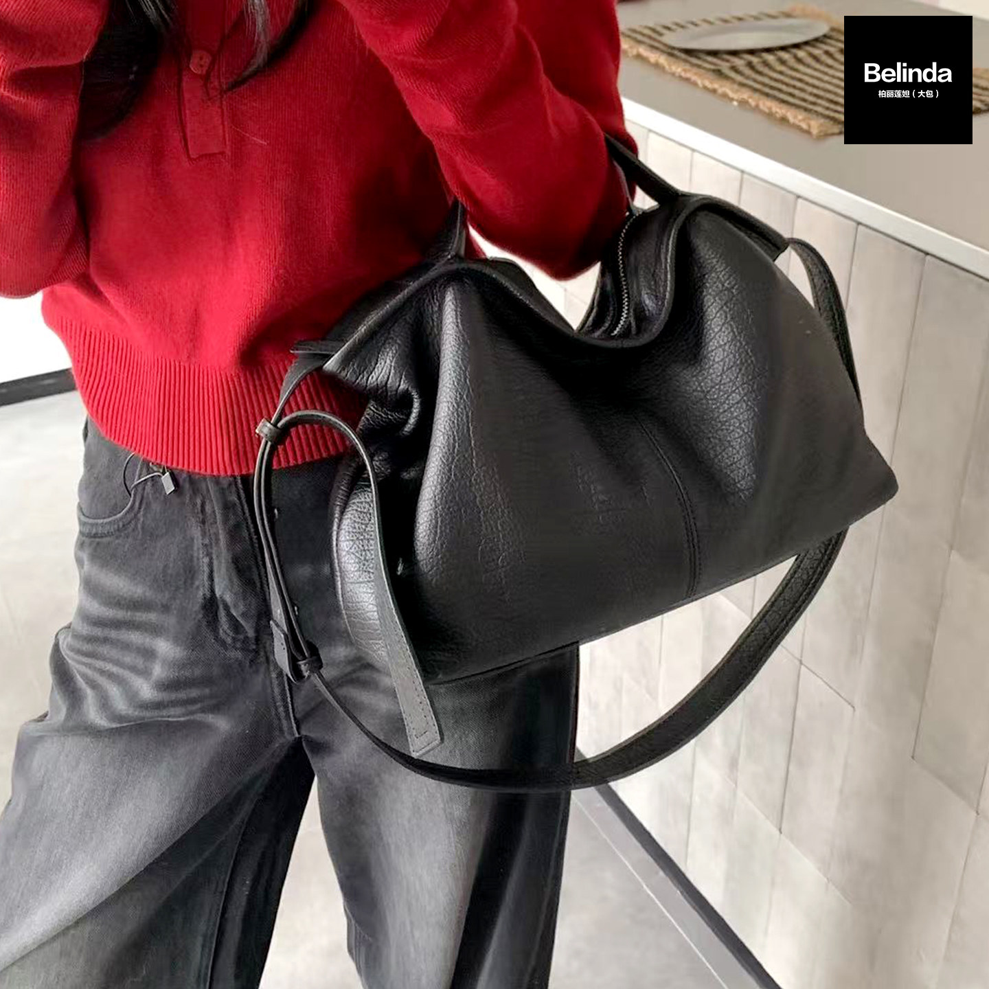 新款真皮头层牛皮大容量枕头包托特包手提单肩斜挎复古休闲通勤女