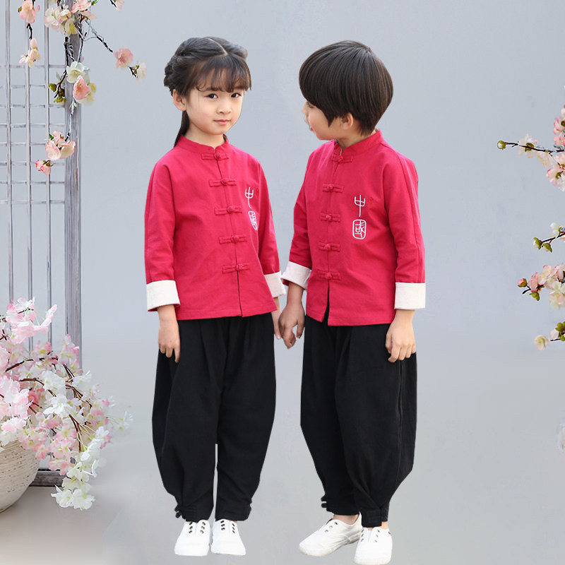 男童汉服春秋套装中国风练功服朗诵儿童国学演出服宝宝唐装两件套