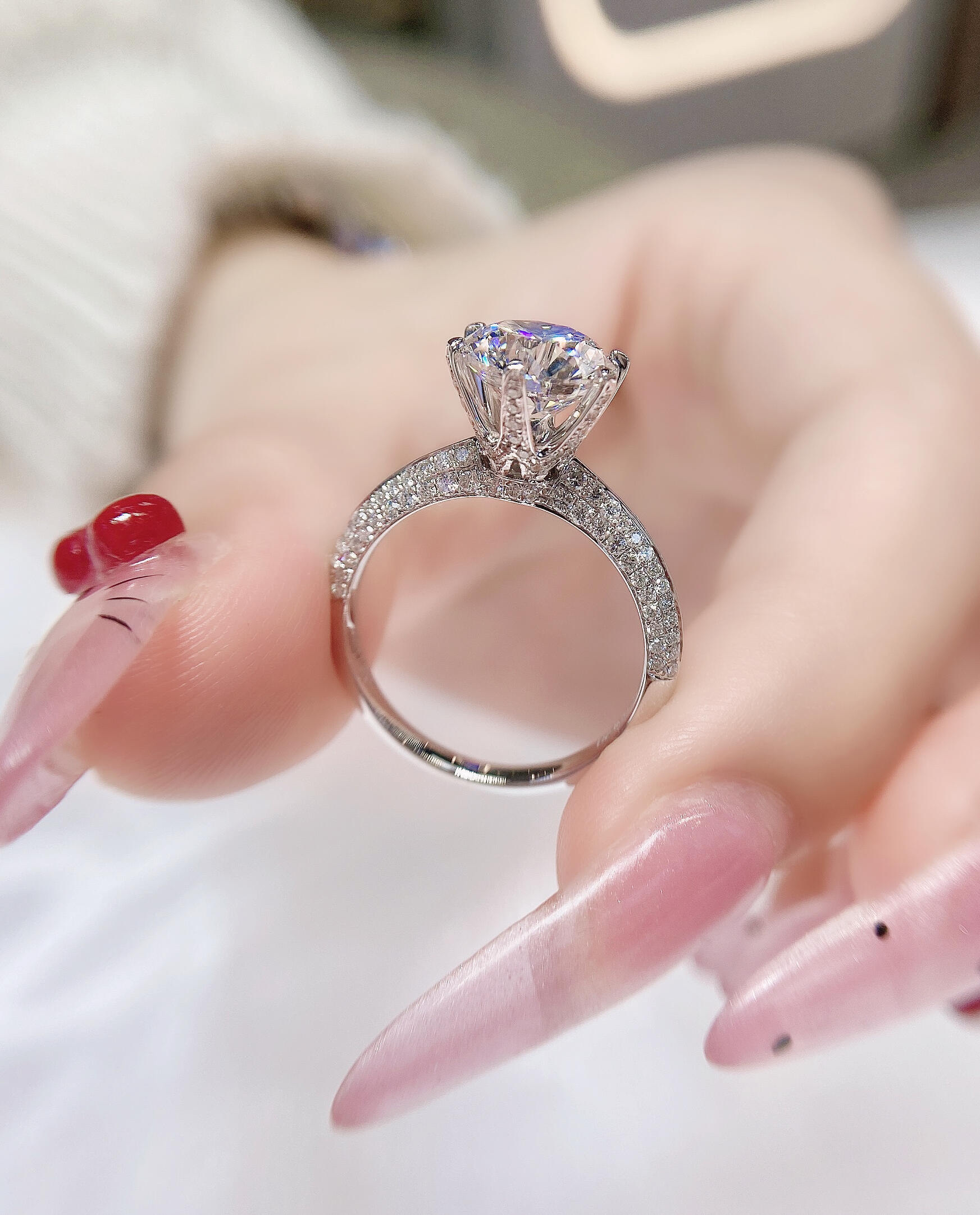 半壁江山戒指轻奢小众s925银六爪满天星结婚莫桑戒指首饰百搭