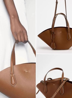 Z家2024秋季新品深棕黄色上班通勤手提单肩斜跨小众设计托特包女