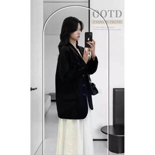 声雨竹春装搭配一整套西装外套配吊带长裙套装大码胖mm法式白色连