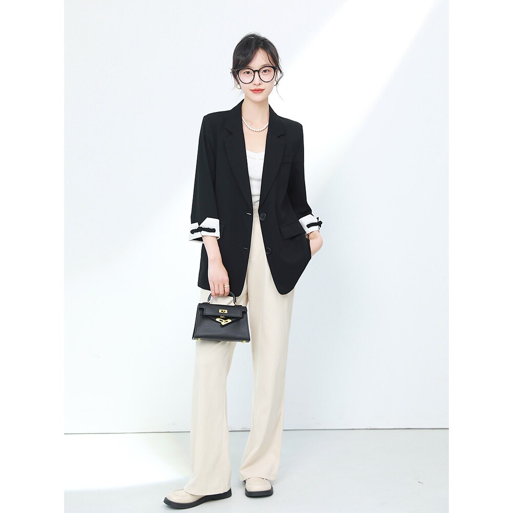 声雨竹雪纺小西装外套女薄款夏季2026新款休闲高级感黑色西服上衣