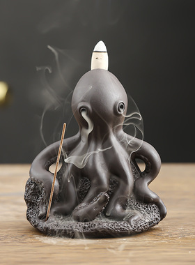 跨境倒流香炉创意紫砂八爪章鱼家居摆件檀香熏香回流香薰炉工艺品