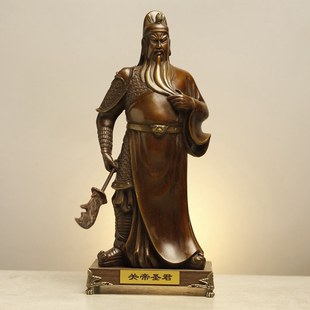 纯黄铜关公摆件铜像武财神爷关羽大刀关二爷神像佛像摆件