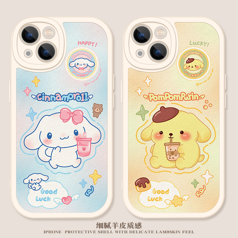 可爱玉桂狗适用苹果14promax手机壳iPhone13布丁狗12情侣11三丽鸥xsmax女xr网红mini新款7/8plus小羊皮6s软壳