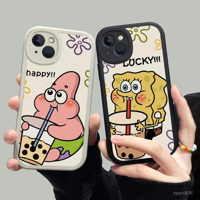 奶茶海绵宝宝适用OPPOa93s手机壳a96/a52保护套opporeno8/7/6pro新款k9s全包k10卡通防摔realme真我GTNEO2T/3