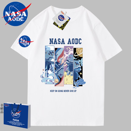 NASA联名美式短袖t恤女夏款潮牌纯棉宽松五分袖女情侣同款上衣服
