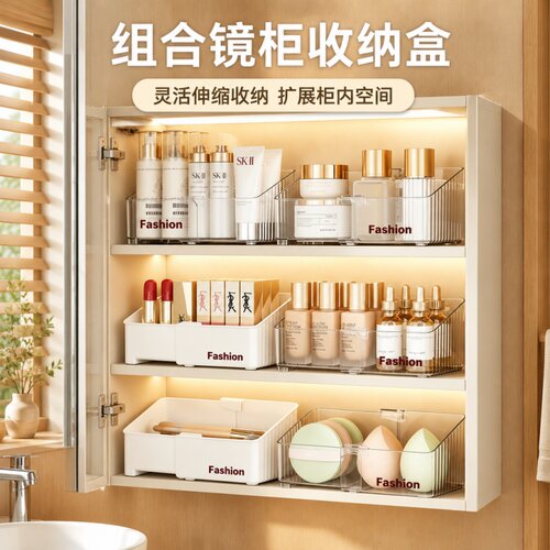 卫生间镜柜伸缩分格化妆品收纳盒