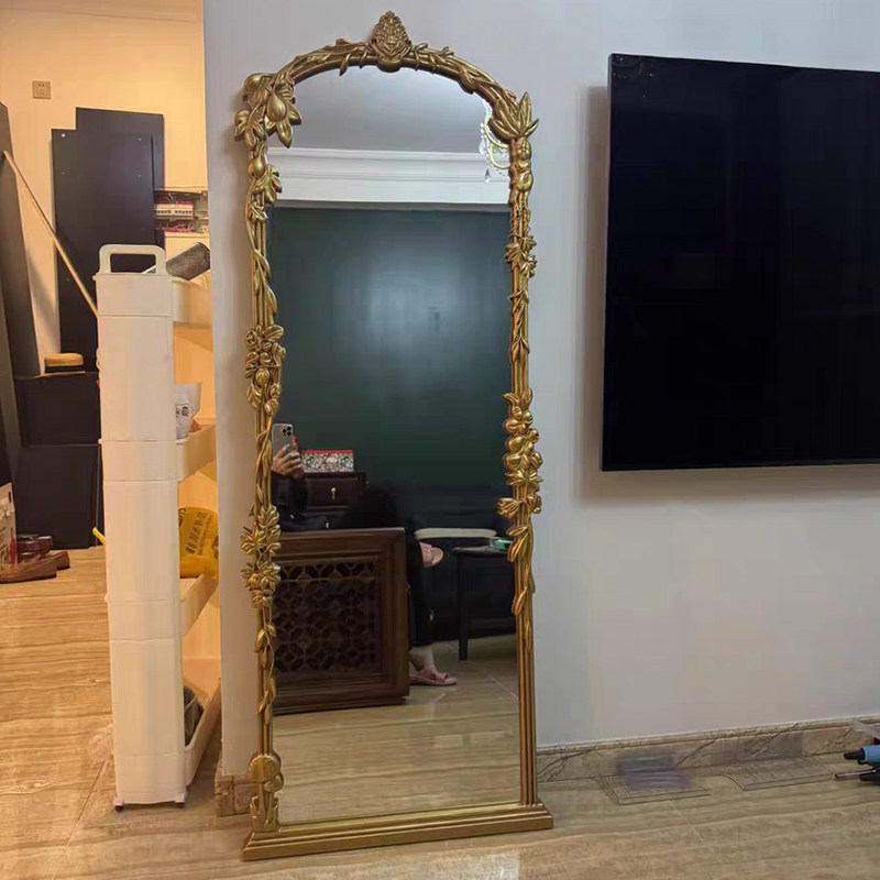 法式客厅古典玄关艺术落地全身镜轻奢复古雕花壁挂穿衣镜定制镜子