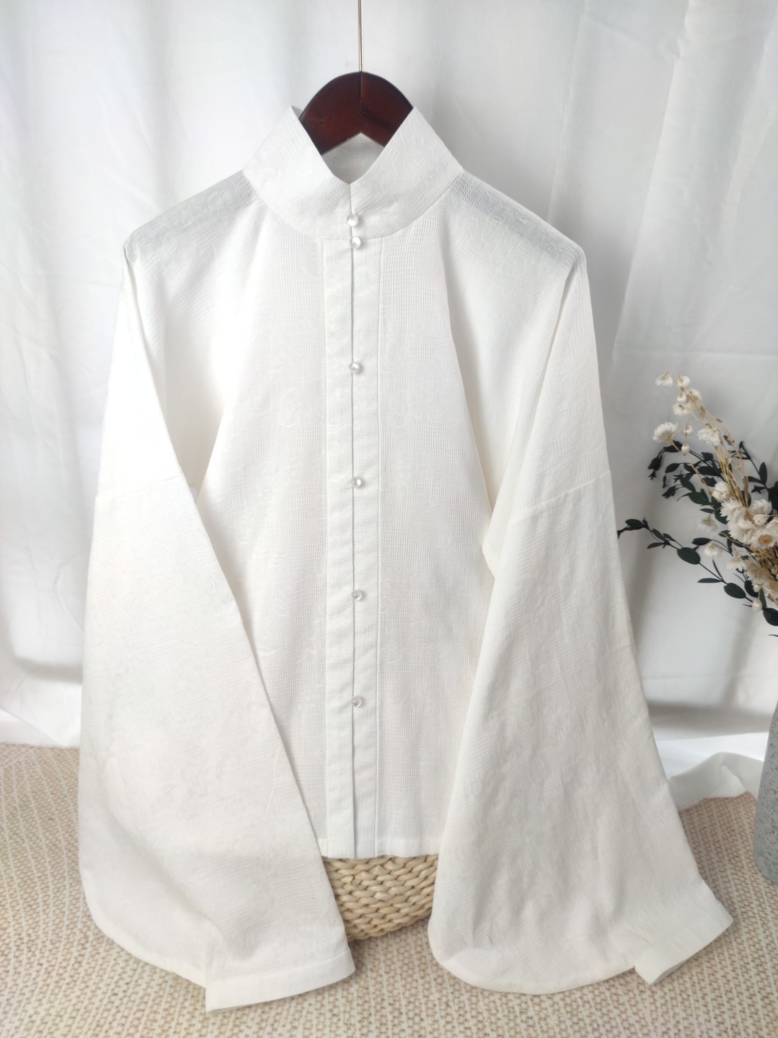 thumbnail for Nanfeng Pavilion's original new Ming Hanfu stand-up collar placket pipa sleeve cotton jacquard Han element daily model