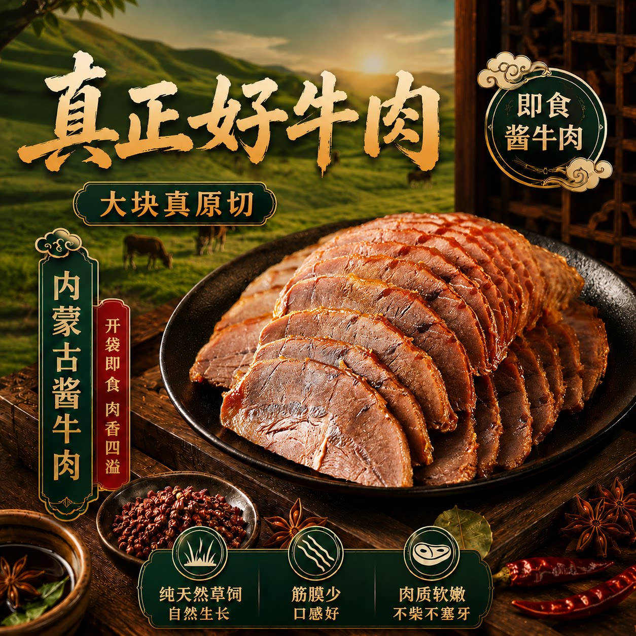 内蒙古酱牛肉特产即食卤牛肉熟食真空小包装五香健身开袋即食S - 实物图