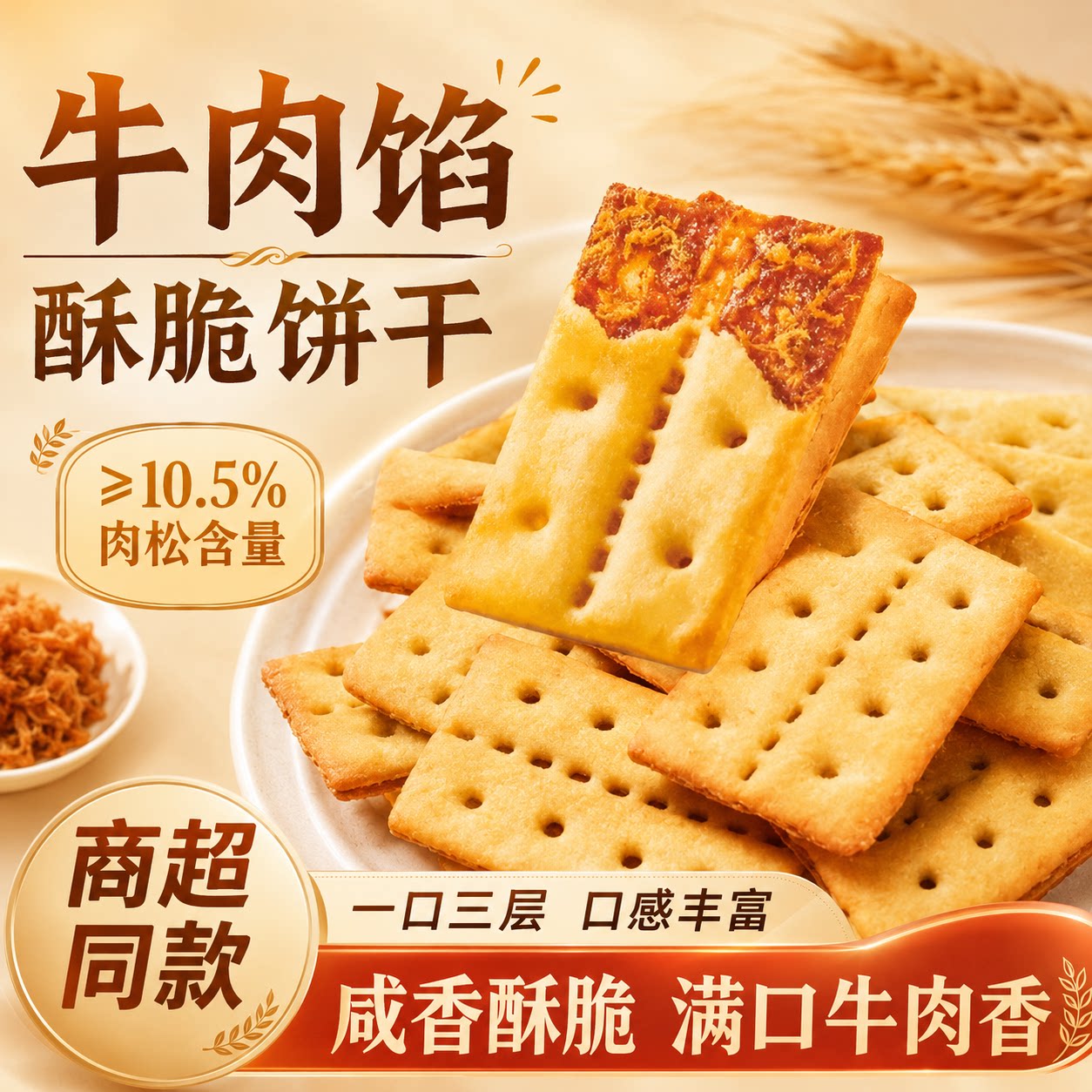 牛肉馅饼干酥脆牛肉松零食休闲早餐充饥解馋商山超姆袋装小零食