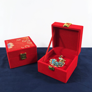 中国风锦布刺绣款首饰盒红色绒布凤戒钻戒黄金珠宝对戒盒礼盒
