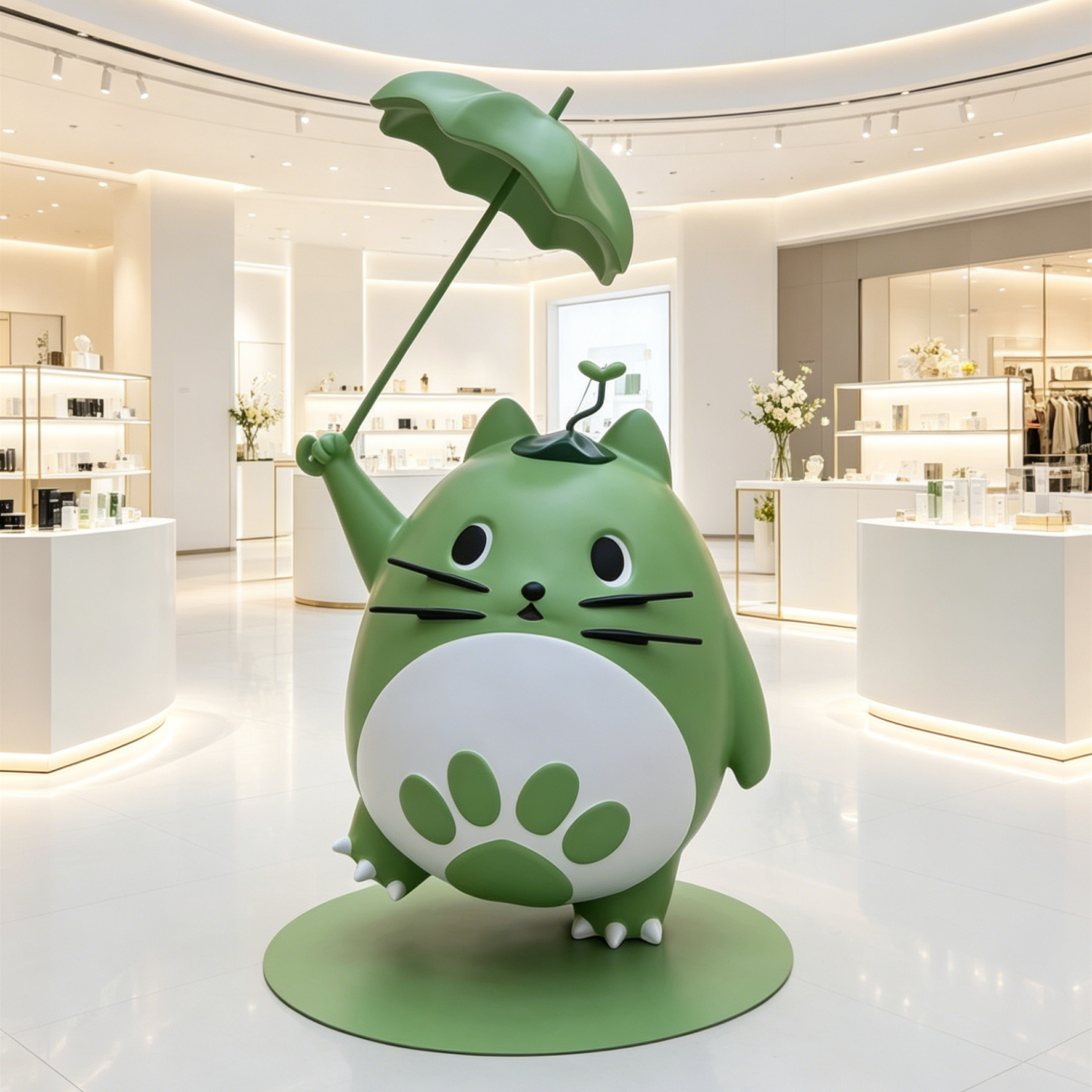 接来图定制卡通龙猫撑伞雕塑玻璃钢材质室内外网红店商场美陈摆件