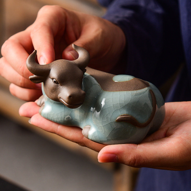 若善哥窑汝窑茶宠摆件精品茶桌可养茶玩牛禅意茶具茶盘茶道摆件,餐饮具,茶宠摆件,淘宝优惠券,粉丝福利购,淘宝优惠卷