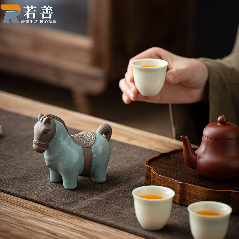 汝窑茶宠摆件精品马可养哥窑茶玩茶盘茶具摆件紫砂高档茶道小摆件