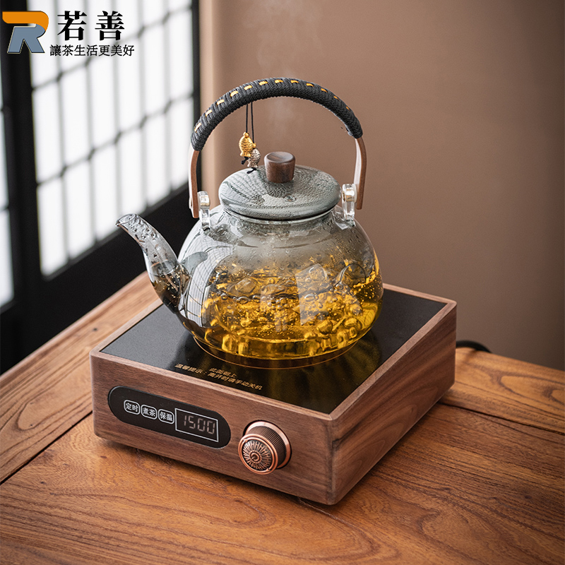 胡桃木电陶炉煮茶炉耐高温玻璃煮茶壶大功率烧水壶围炉煮茶器新款