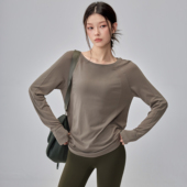 宽松瑜伽服长袖 女秋冬户外跑步运动上衣2026普拉提训练健身T恤新