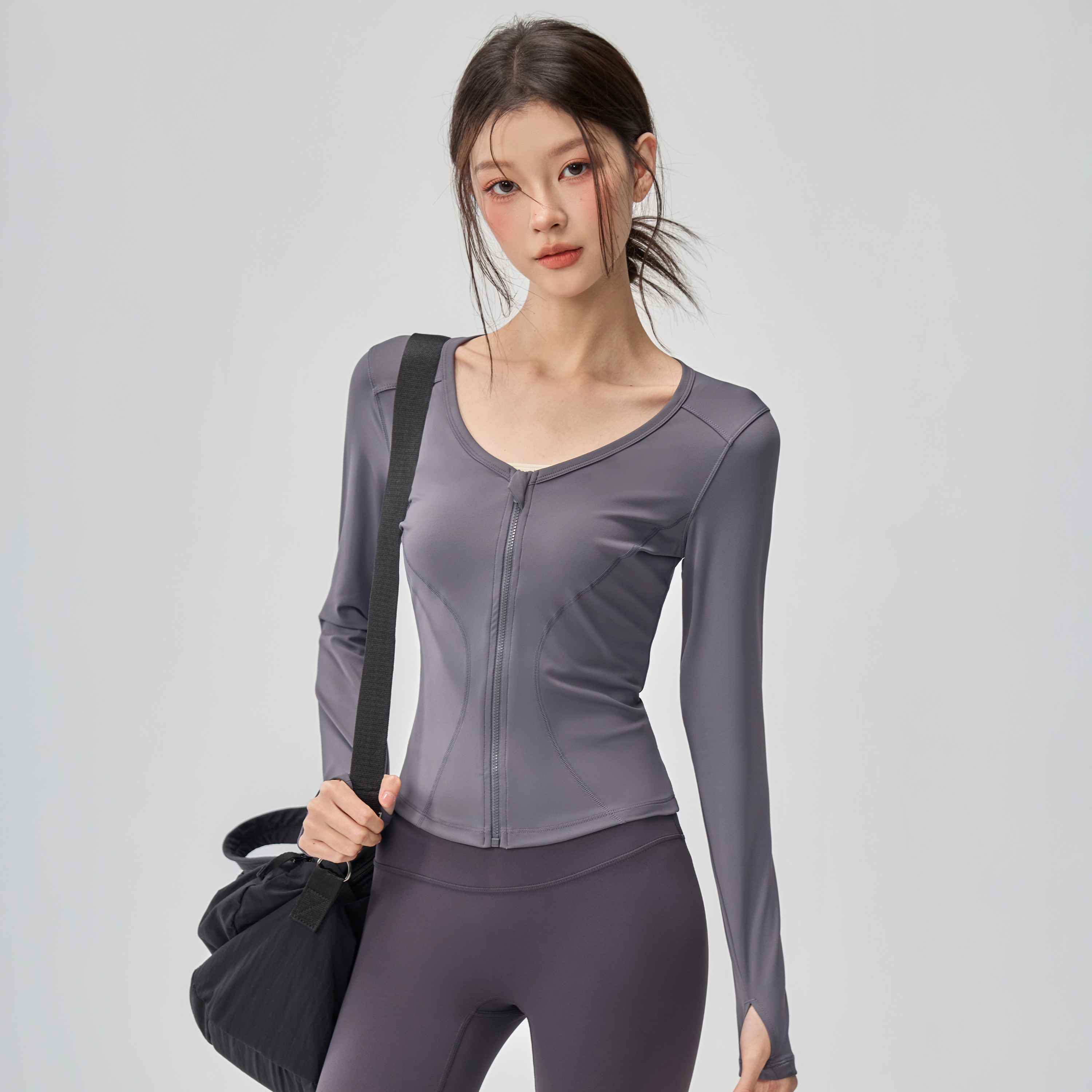 拉链瑜伽服女2025运动上衣跑步骑行健身外套普拉提训练健身长袖新