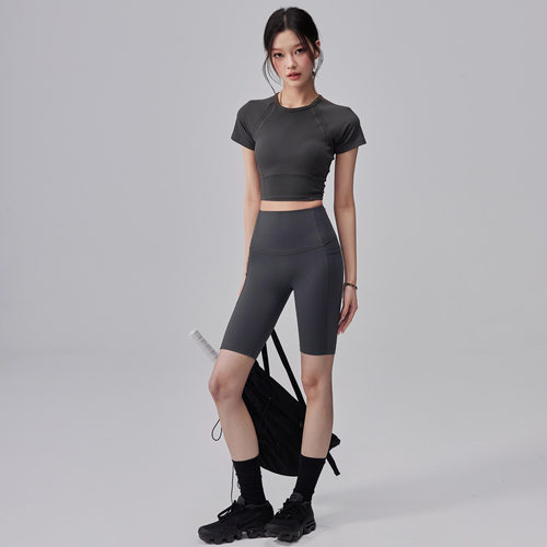 宋站瑜伽服上衣女运动健身短袖T恤2026新款跑步训练速干两件套装