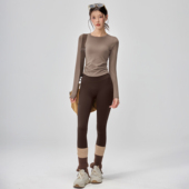 训练T恤专业普拉提健身长袖 带胸垫瑜伽服女跑步运动上衣套装 修身