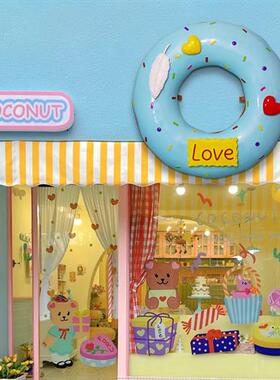 网红仿真卡通甜甜圈模型雕塑壁挂甜品蛋糕店奶茶店门头玻璃钢装饰