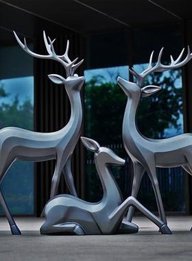 鹿雕塑摆件线条块面玻璃钢梅花鹿户外庭院园林景观小品橱窗装饰