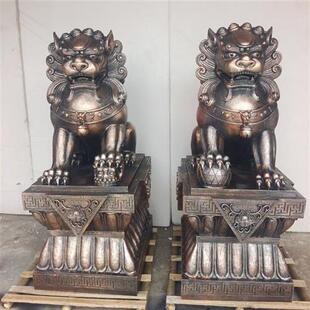 门口石狮一对雕塑玻璃钢仿铜铸铜酒店别墅守门招财狮定制园林景观