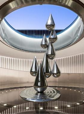 户外不锈钢镜面水滴浪花雕塑定制酒店售楼部景观创意水景落地摆件