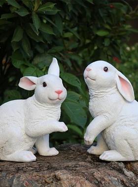 花园兔子摆件大号落地园林景观兔子装饰花园庭院大白兔玻璃钢雕塑