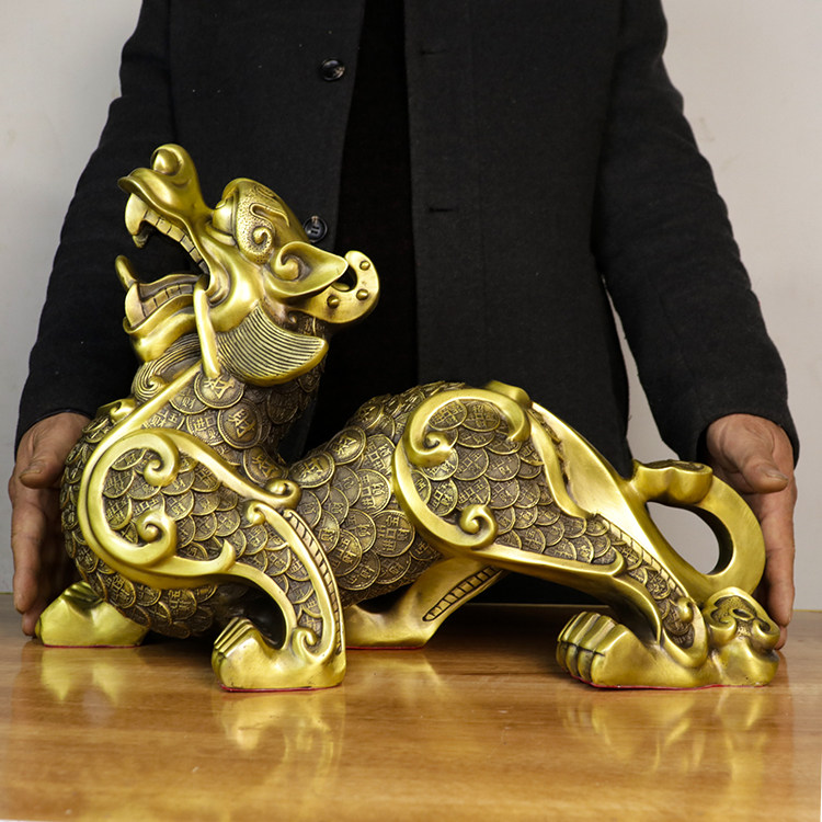 纯铜貔貅摆件霸王金钱貔貅一对身披铜钱家饰品居公司店铺开业礼品