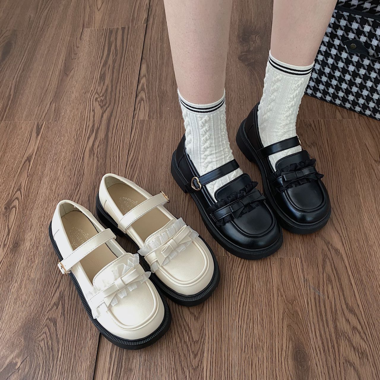 日系jk复古百搭玛丽珍蝴蝶结小皮鞋女202夏季新款配裙子制服单鞋