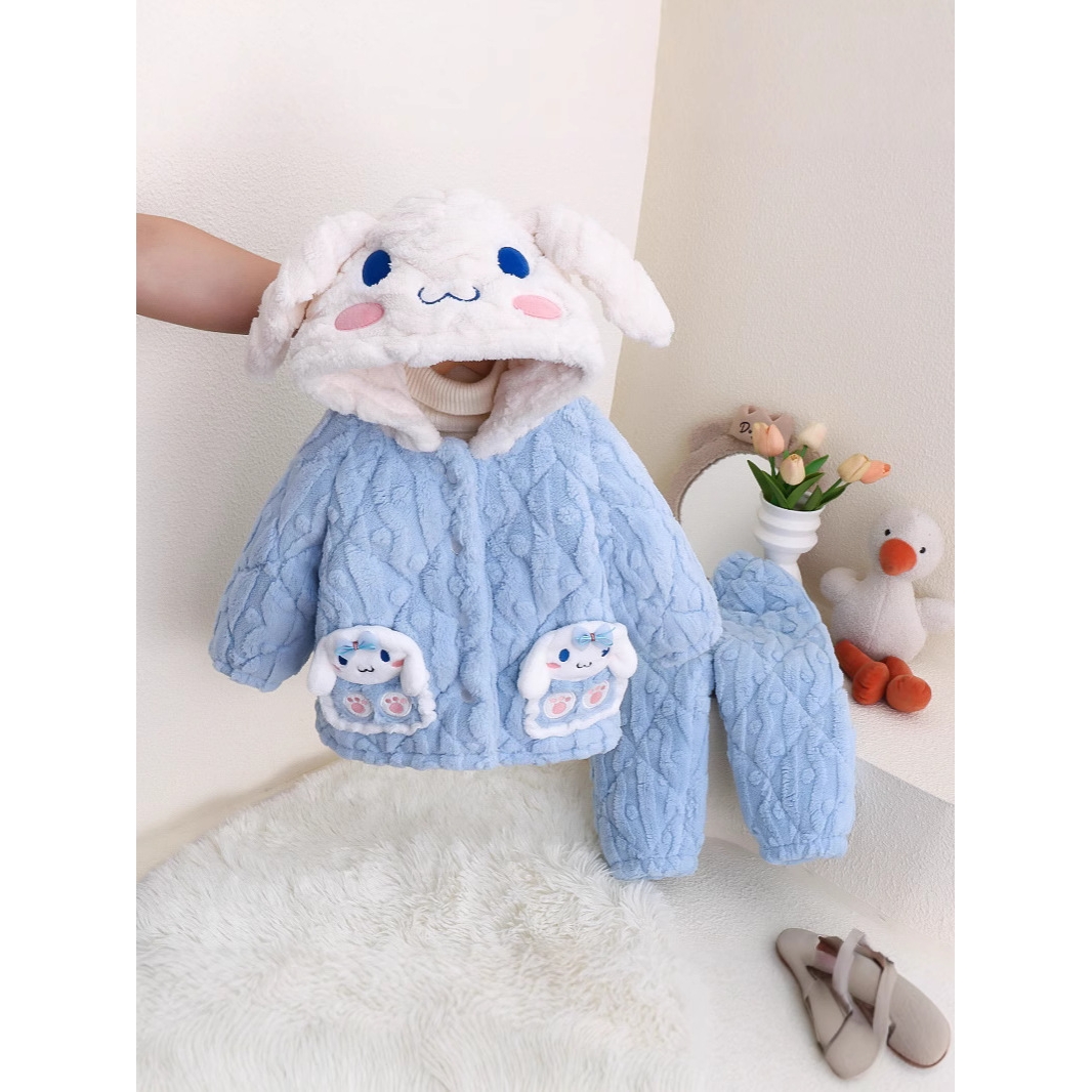 女童睡衣冬季三层夹棉加绒加厚冬款宝宝儿童女孩家居服套装