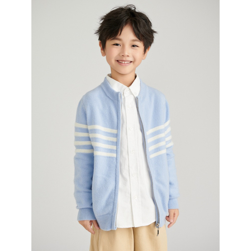 儿童纯羊毛拉链开衫半高领针织毛衣男女童韩版休闲羊毛简约外套潮