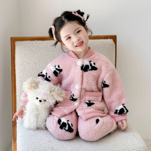 儿童冬装棉服女加绒厚毛毛外套防风保暖男宝宝家居服睡衣可爱